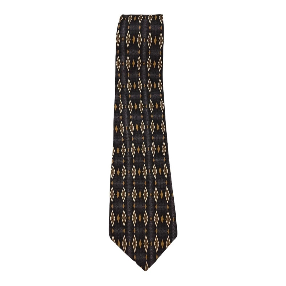 Guess Silk Neck Tie Blue Tan Geo Print